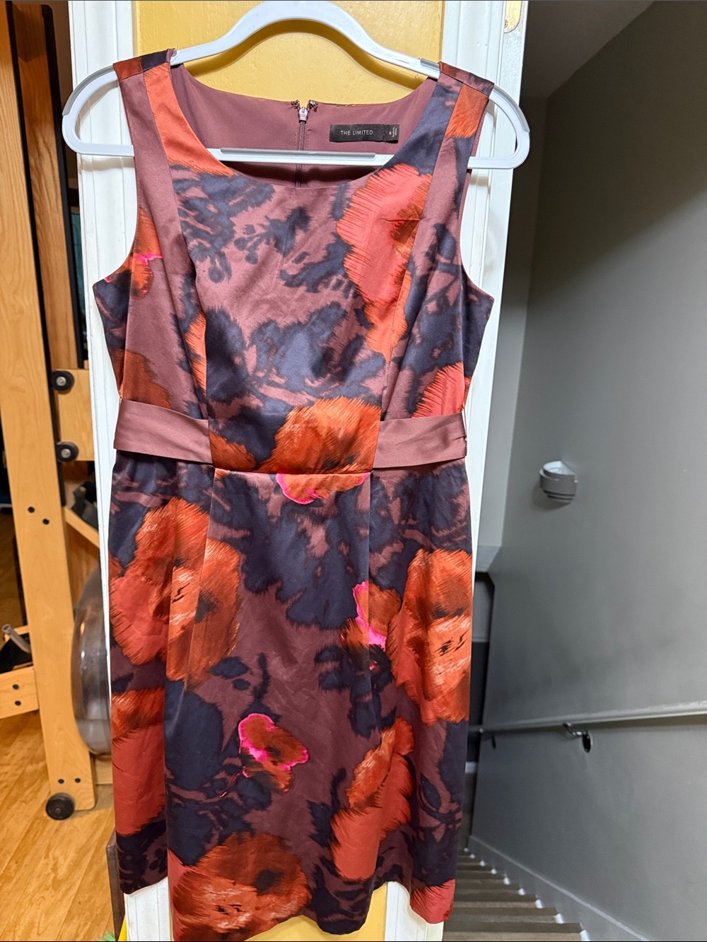 The Limited Floral Fit & Flare Rust, Orange, Pink Satin Party Midi Dress Size 8